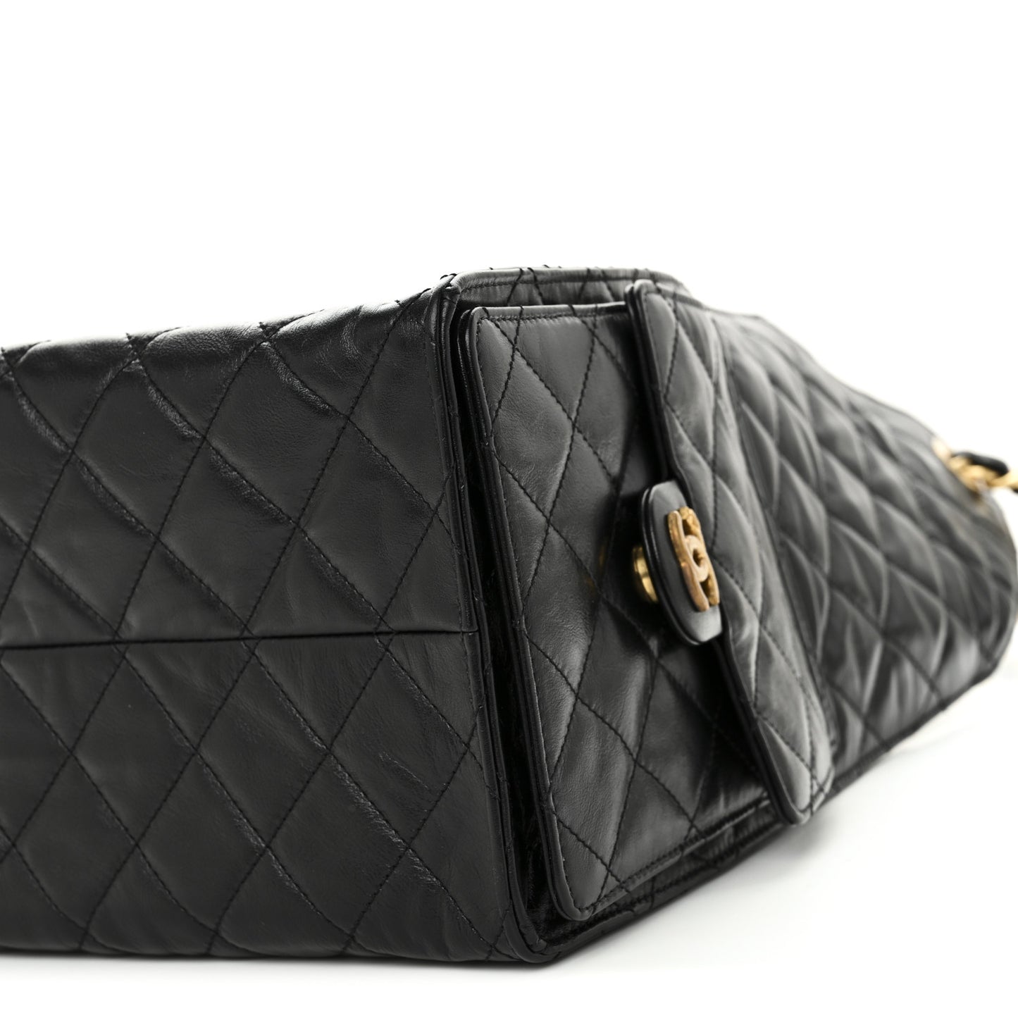 Shiny Crumpled Calfskin Quilted Medium Chanel 25 Handbag Black