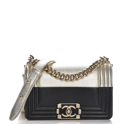 Chanel Metallic Goatskin Calfskin Small Boy Flap Gold Black 1 of 7
