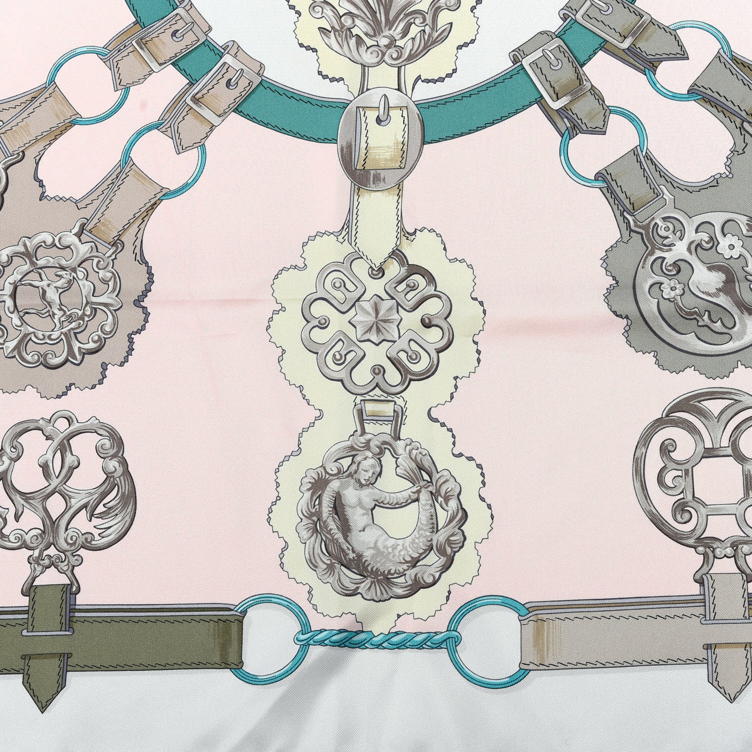 Hermes Silk Cuivreries Scarf 90 Rose Poudre Gris Perle Vert 3 of 5