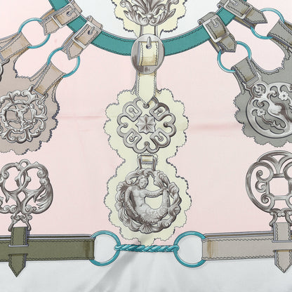 Hermes Silk Cuivreries Scarf 90 Rose Poudre Gris Perle Vert 3 of 5