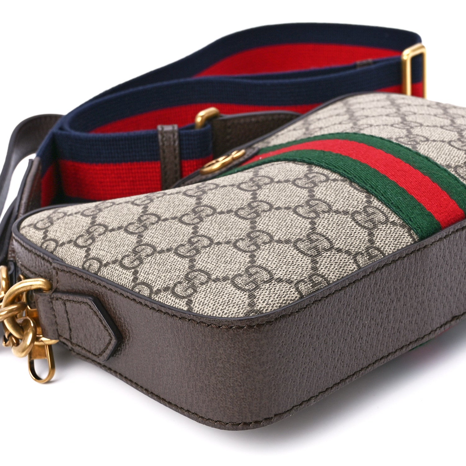 Gucci GG Supreme Monogram Textured Dollar Calfskin Web Ophidia Wristlet Shoulder Bag Beige Ebony New Acero 10 of 12