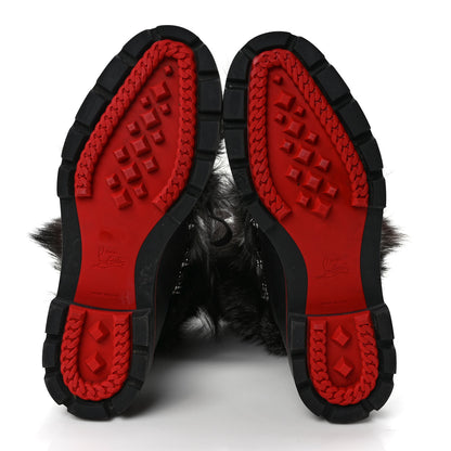 Christian Louboutin Calfskin Fur Mens Snow Black Flat Hiking Boots 43 Black 5 of 8