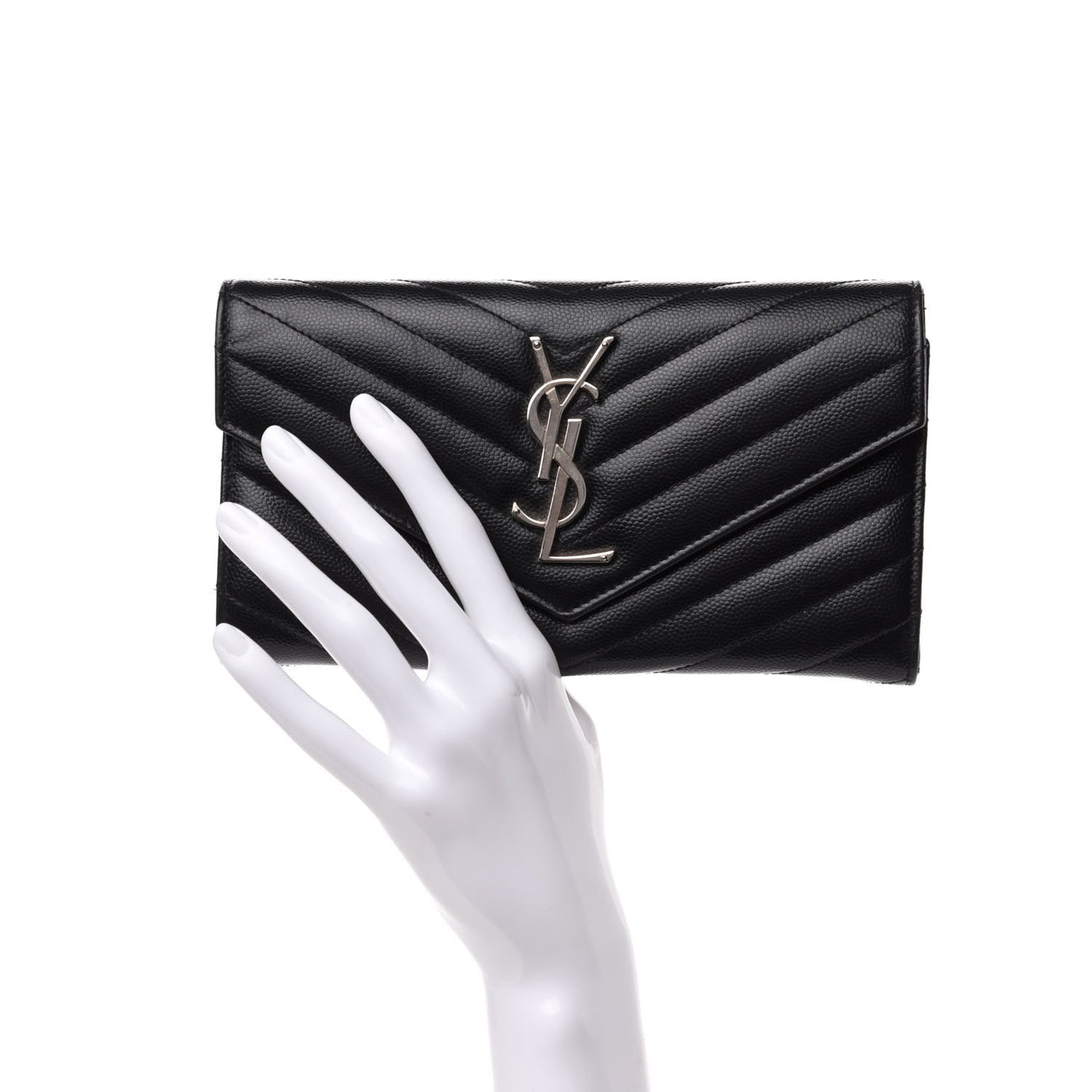 Grain De Poudre Matelasse Chevron Monogram Flap Wallet Black