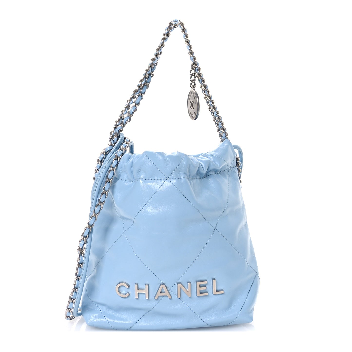 Shiny Calfskin Quilted Mini Chanel 22 Light Blue