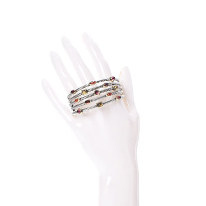 David Yurman Sterling Silver 18K Yellow Gold Garnet Pink Tourmaline Citrine Carnelian Confetti Five Row Cuff Bracelet 2 of 4