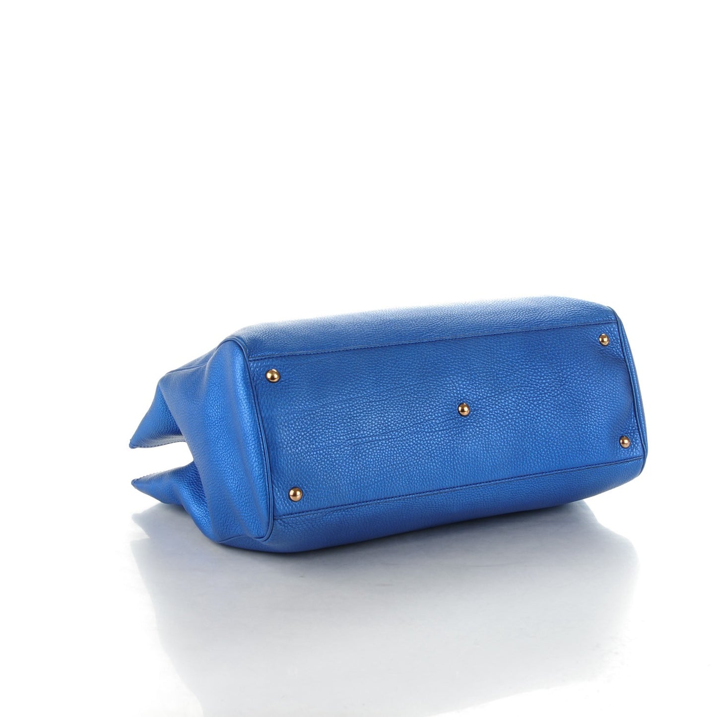 Metallic Calfskin Large Bamboo Shopper Tote Blue