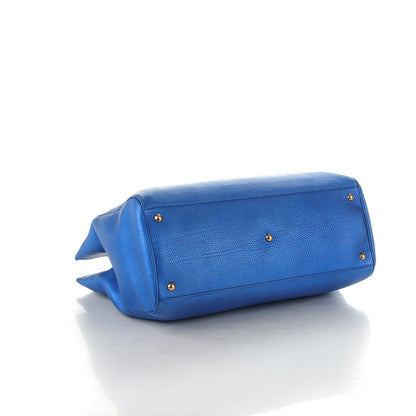 Gucci Metallic Calfskin Large Bamboo Shopper Tote Blue 4 of 7
