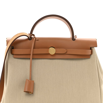 Hermes Military Toile Vache Hunter Herbag Zip Retourne 31 PM Beton Naturel 9 of 11