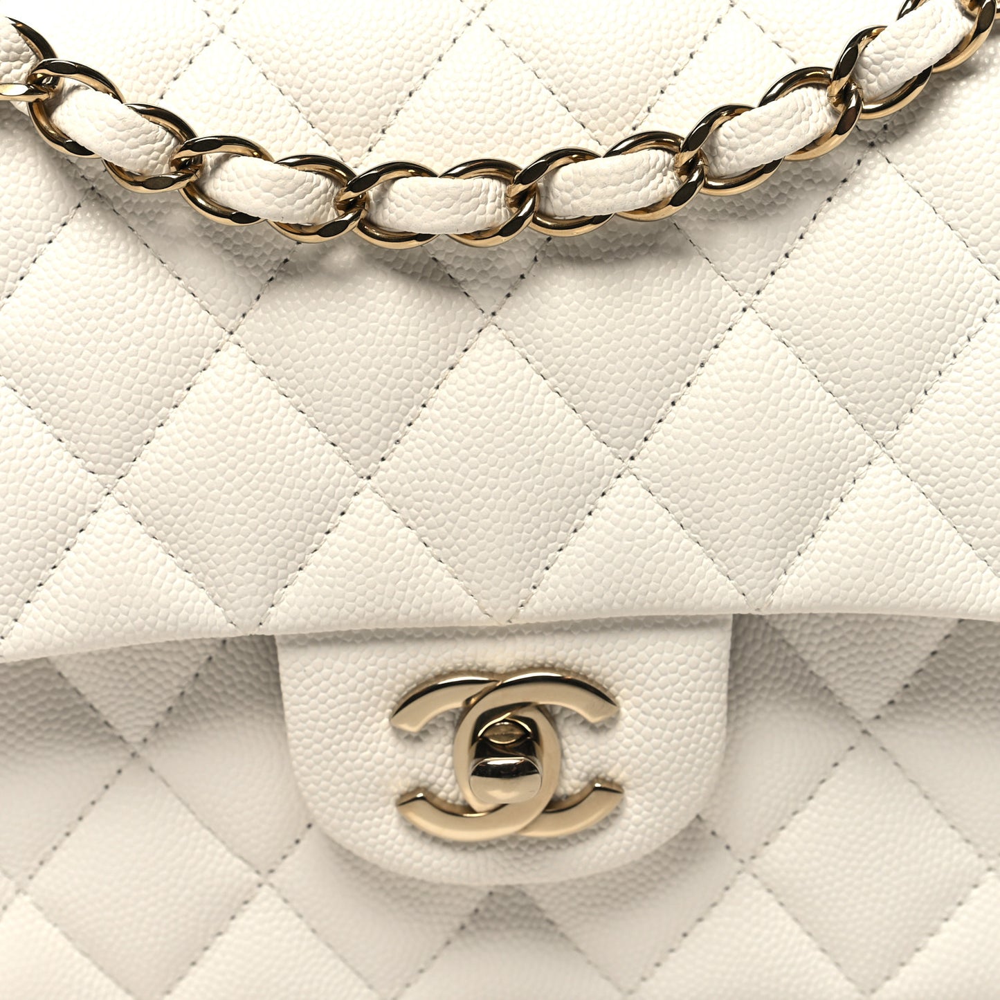 Caviar Quilted Medium Double Flap White