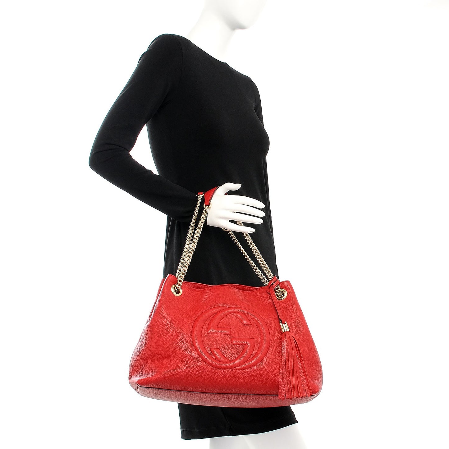 Pebbled Calfskin Medium Soho Chain Shoulder Bag Tabasco Red