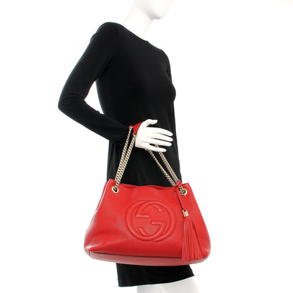Gucci Pebbled Calfskin Medium Soho Chain Shoulder Bag Tabasco Red 3 of 13