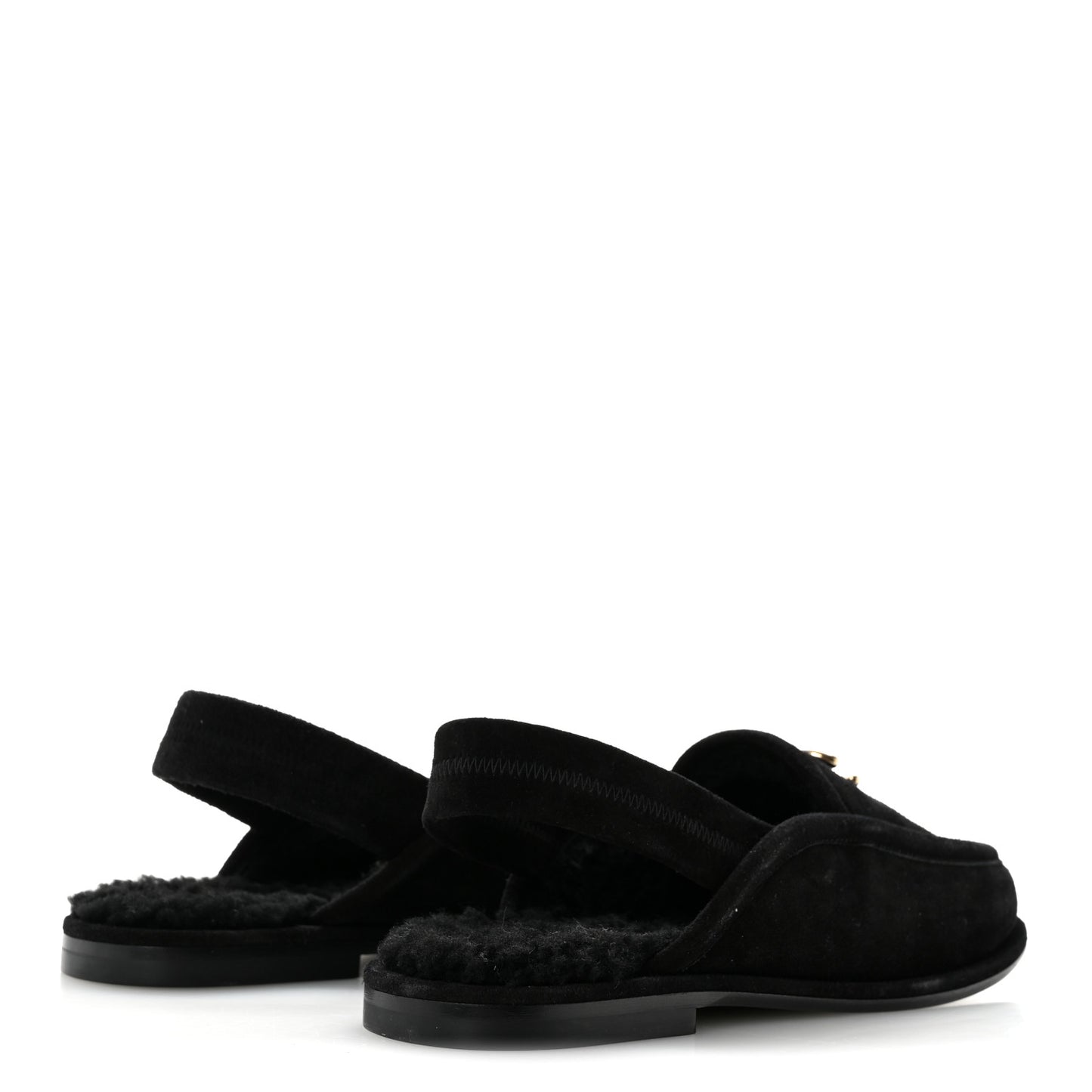 Suede Calfskin CC Slingback Loafers 37.5 Black