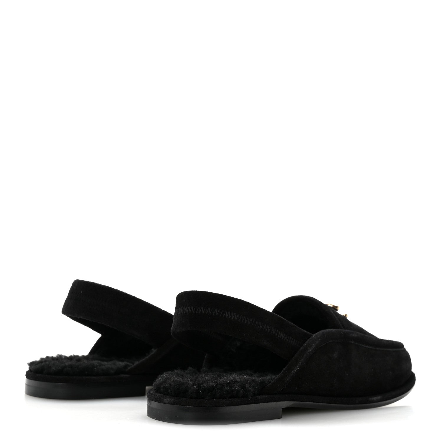 Chanel Suede Calfskin CC Slingback Loafers 37.5 Black 5 of 9