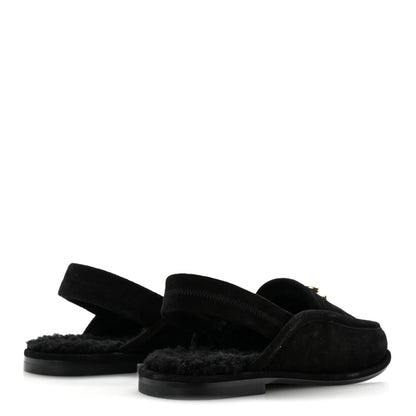 Chanel Suede Calfskin CC Slingback Loafers 37.5 Black 5 of 9