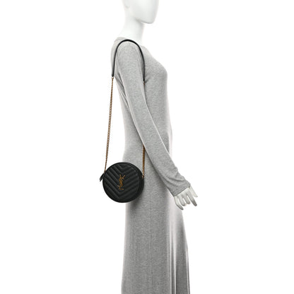Saint Laurent Grain De Poudre Matelasse Chevron Quilted Round Vinyle Camera Bag Black 2 of 10