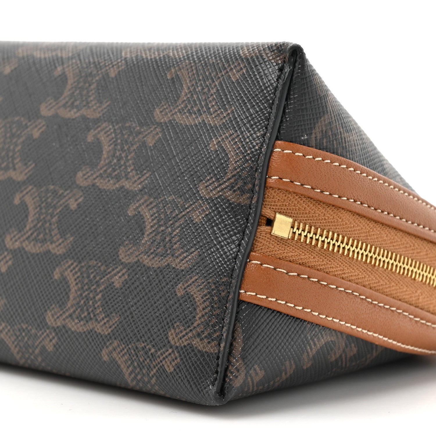 Celine Triomphe Canvas Lambskin Clutch On Chain Tan 9 of 10