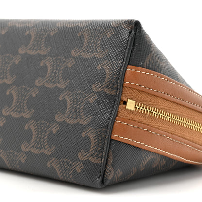 Celine Triomphe Canvas Lambskin Clutch On Chain Tan 9 of 10