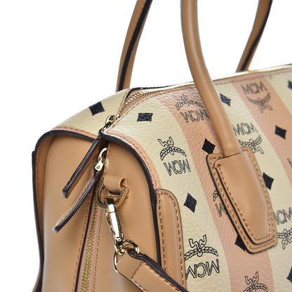 MCM Striped Visetos Top Handle Satchel Beige 11 of 11