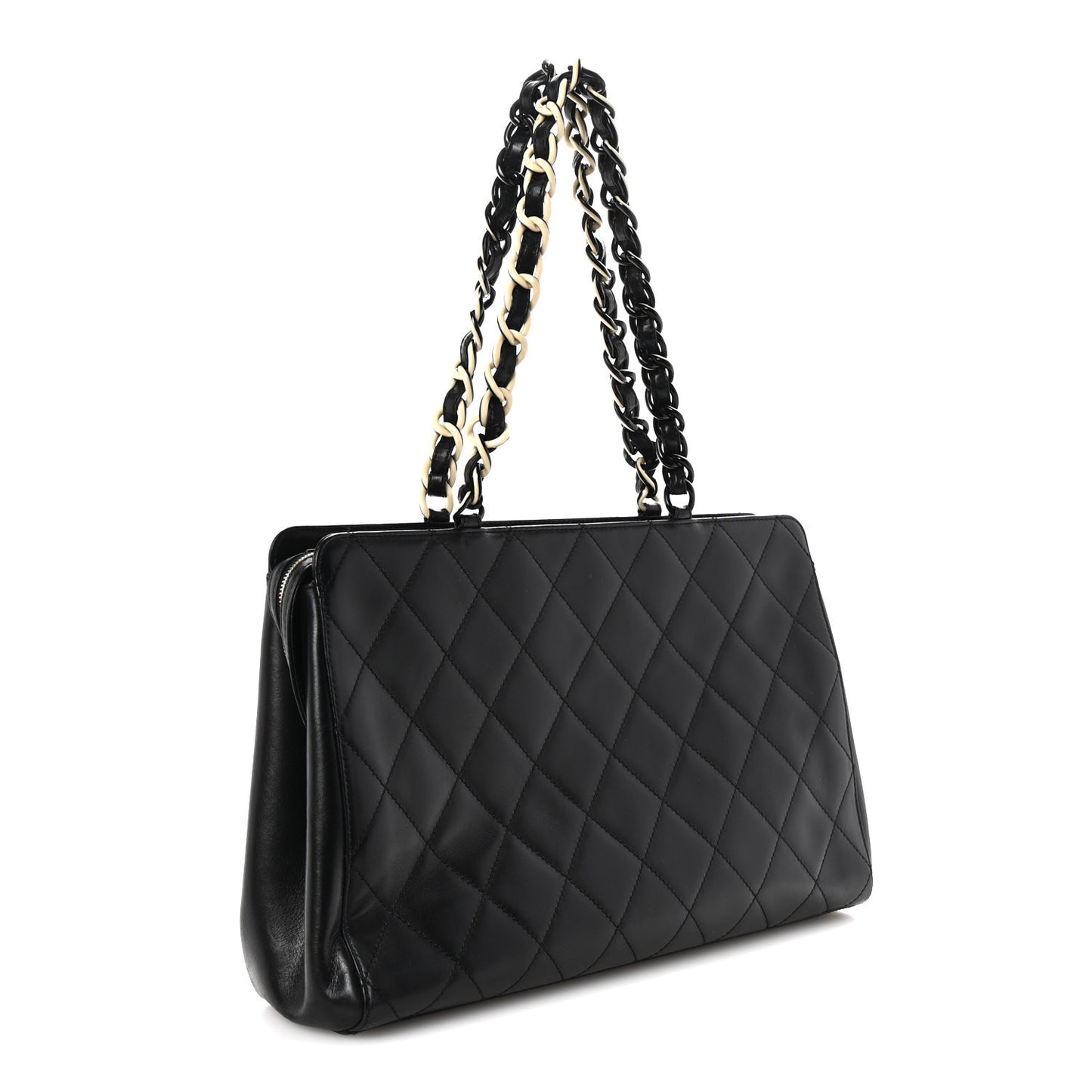 Lambskin Bekko Chain Large Shoulder Bag Black