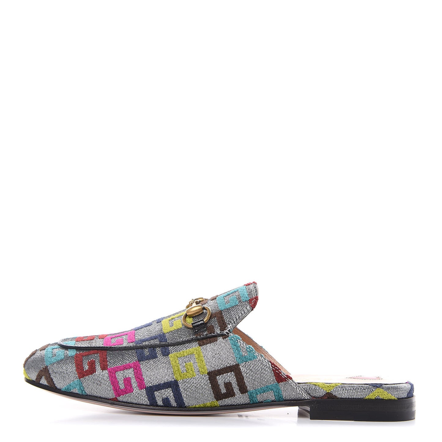 Velvet Lurex Square G Womens Princetown Slippers 37 Silver Multicolor