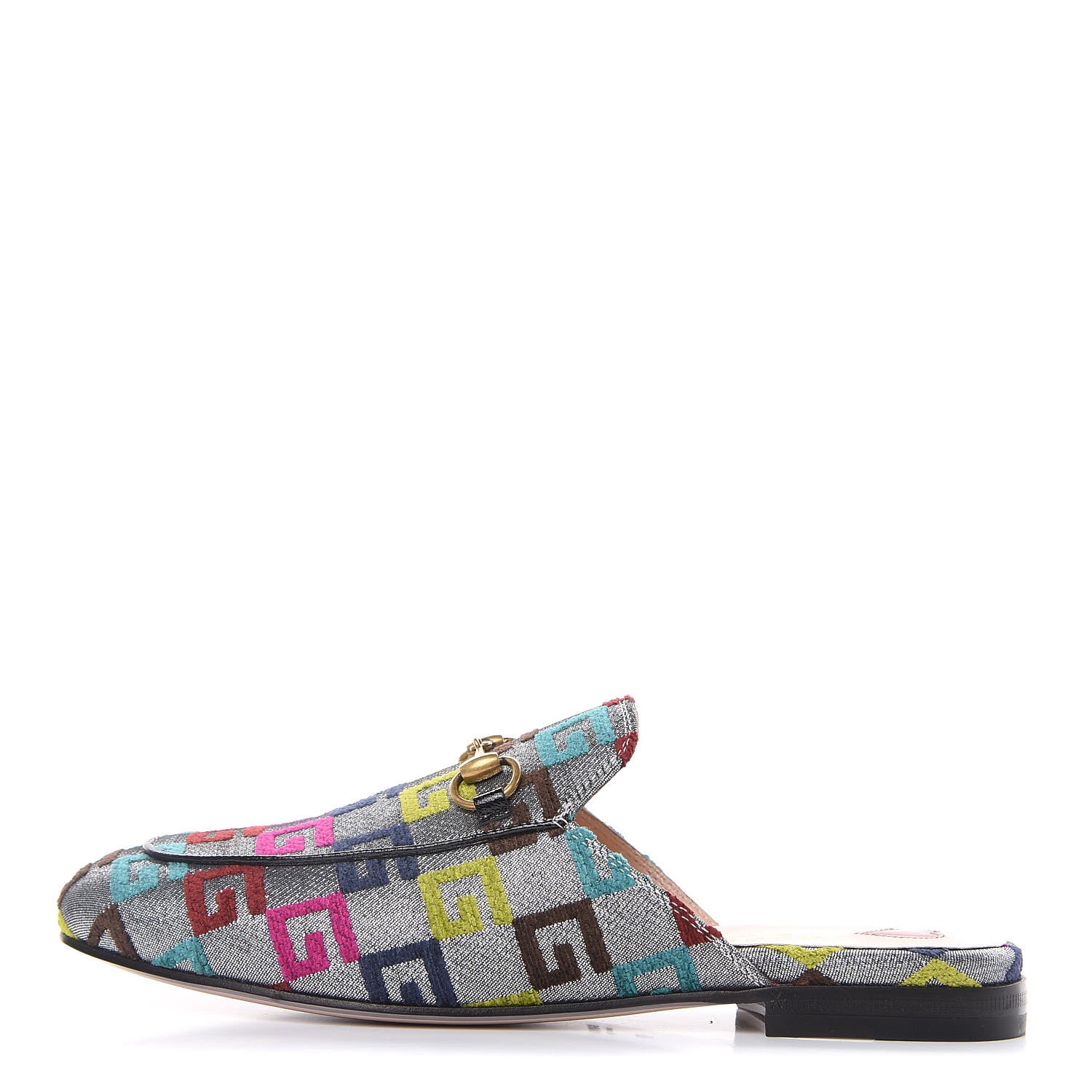 Gucci Velvet Lurex Square G Womens Princetown Slippers 37 Silver Multicolor 1 of 10