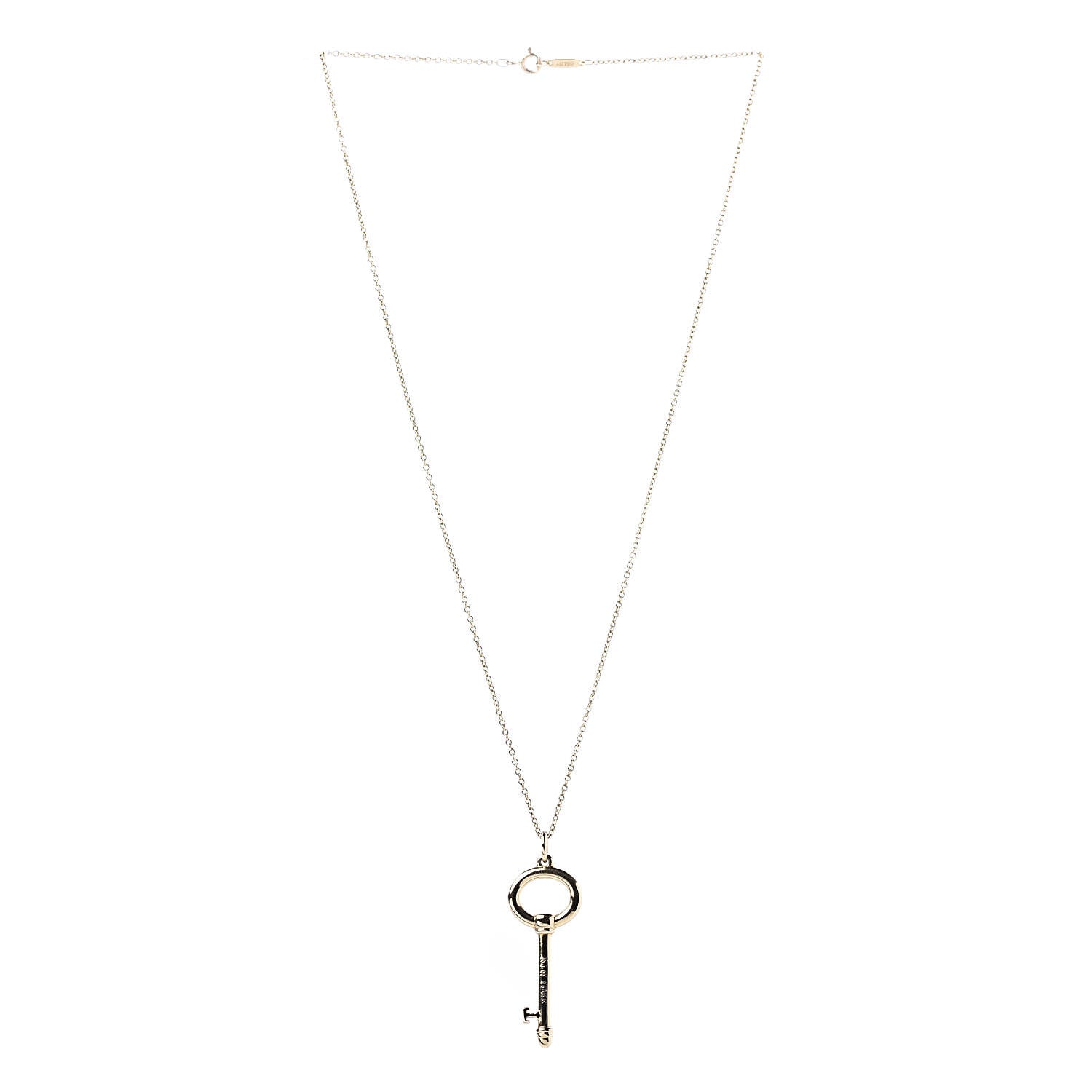 Tiffany 18K Yellow Gold Modern Oval Key Pendant Necklace 3 of 8