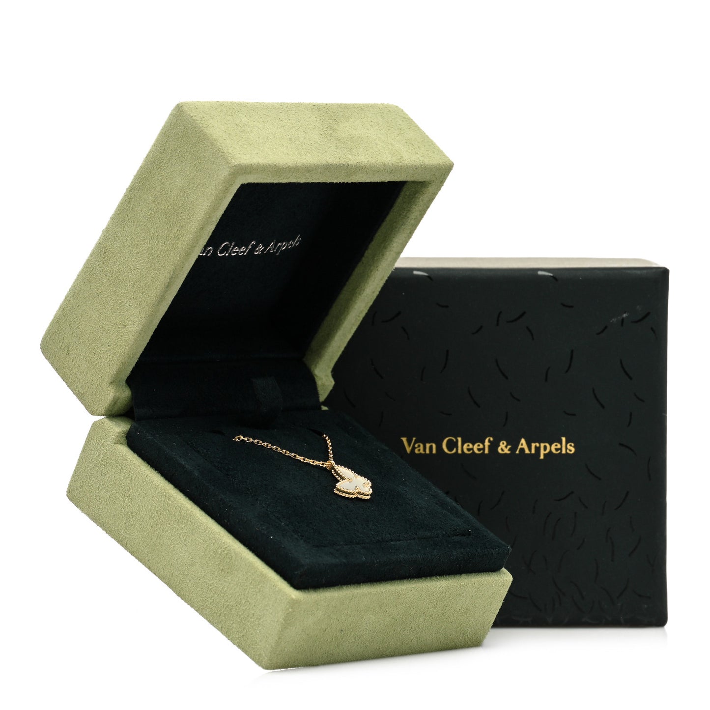 18K Yellow Gold Mother of Pearl Sweet Alhambra Butterfly Pendant Necklace