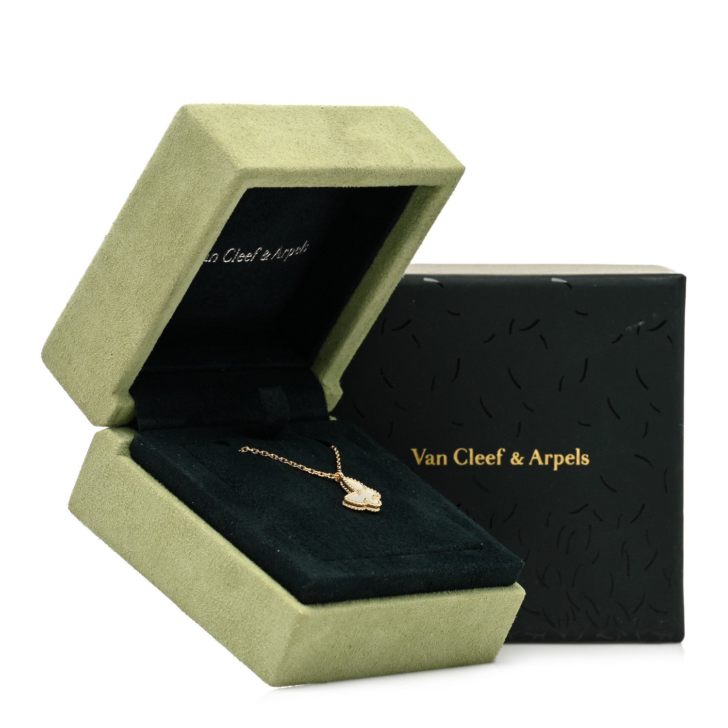 Van Cleef & Arpels 18K Yellow Gold Mother of Pearl Sweet Alhambra Butterfly Pendant Necklace 6 of 6