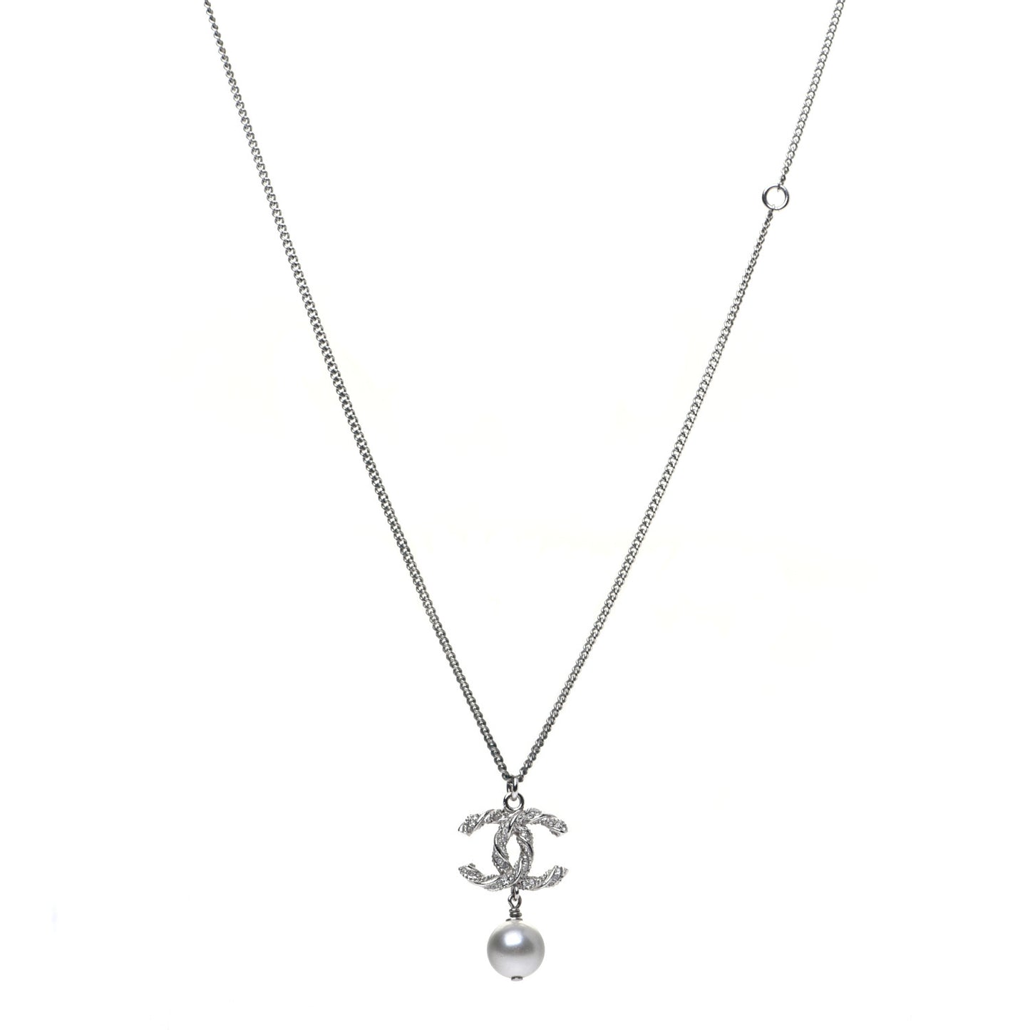 Crystal Pearl Twisted CC Drop Necklace Gold
