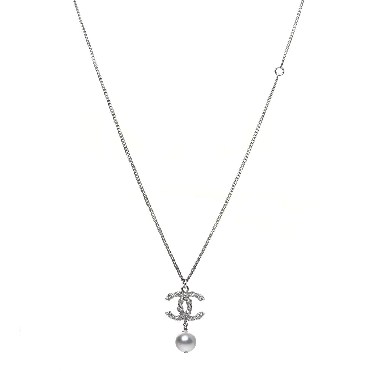 Chanel Crystal Pearl Twisted CC Drop Necklace Gold 1 of 7