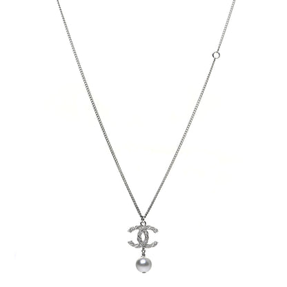 Chanel Crystal Pearl Twisted CC Drop Necklace Gold 1 of 7