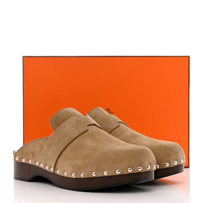 Hermes Suede Goatskin Calya Mules 40 in Beige Gobi 9 of 9