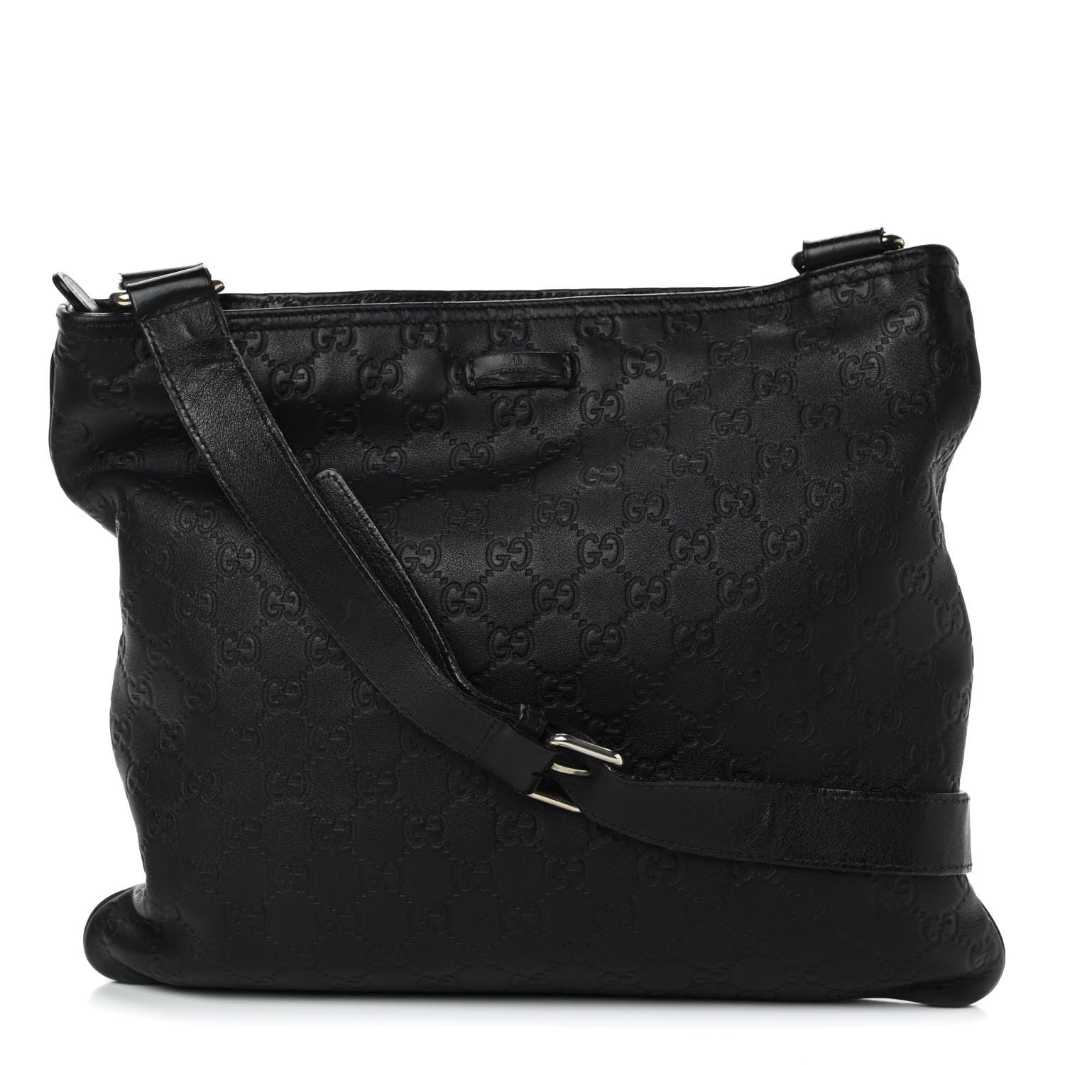 Gucci Guccissima Medium Flat Messenger Bag Black 1 of 10