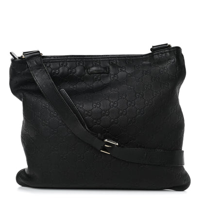 Gucci Guccissima Medium Flat Messenger Bag Black 1 of 10