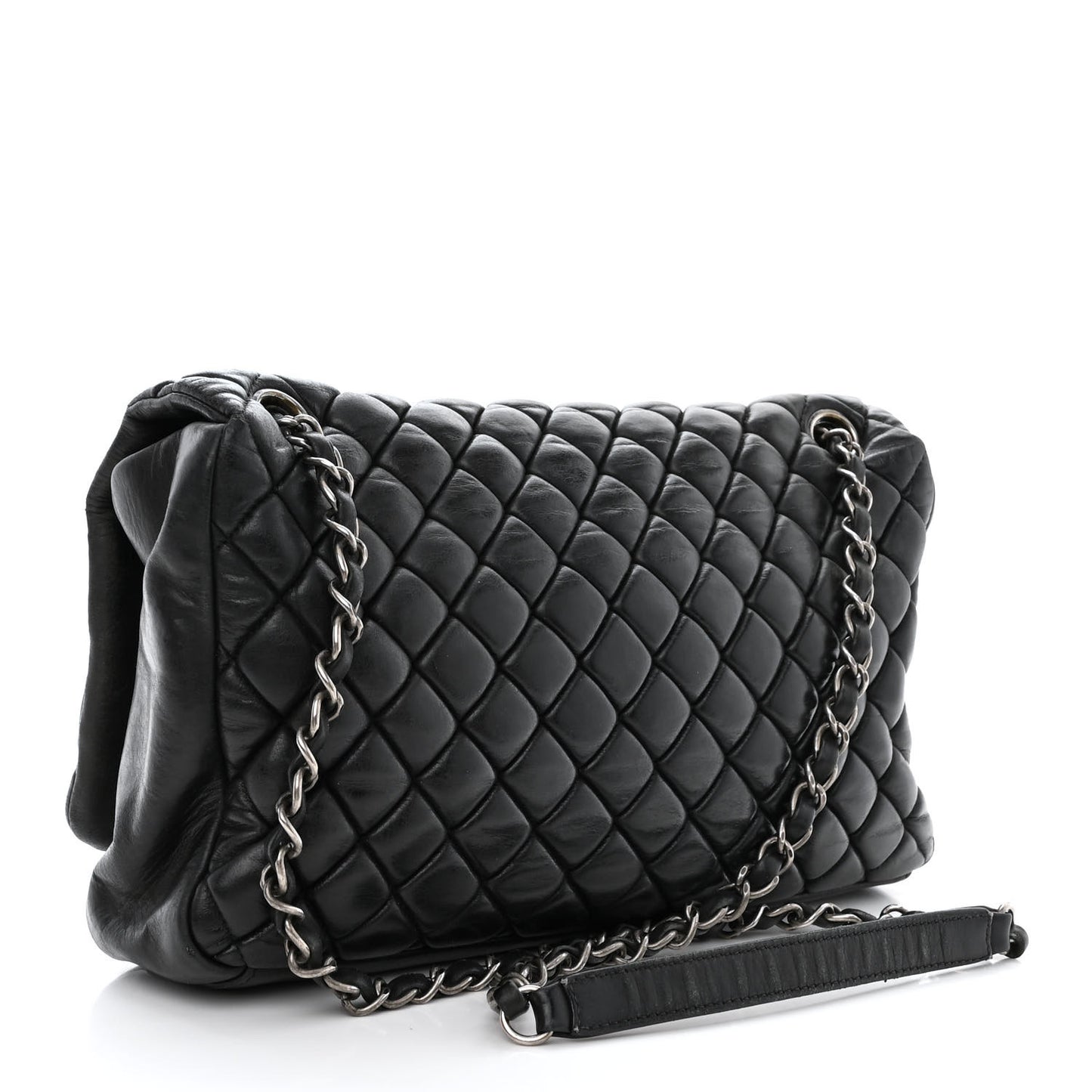 Iridescent Calfskin Small New Bubble Quilt Flap Black