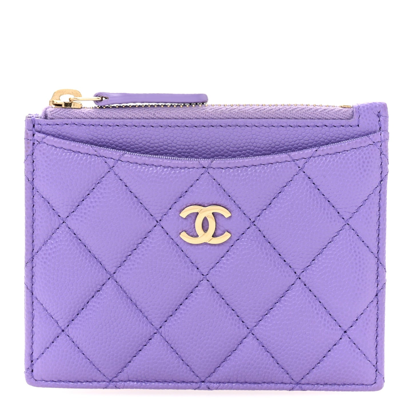 Caviar Quilted CC Zip Card Holder Purple