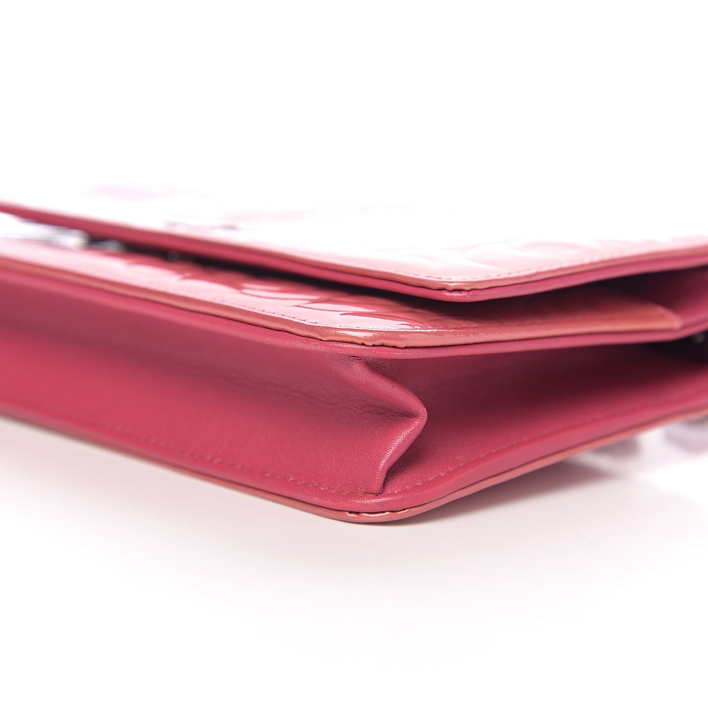 Patent Camellia Embossed Wallet on Chain WOC Rose