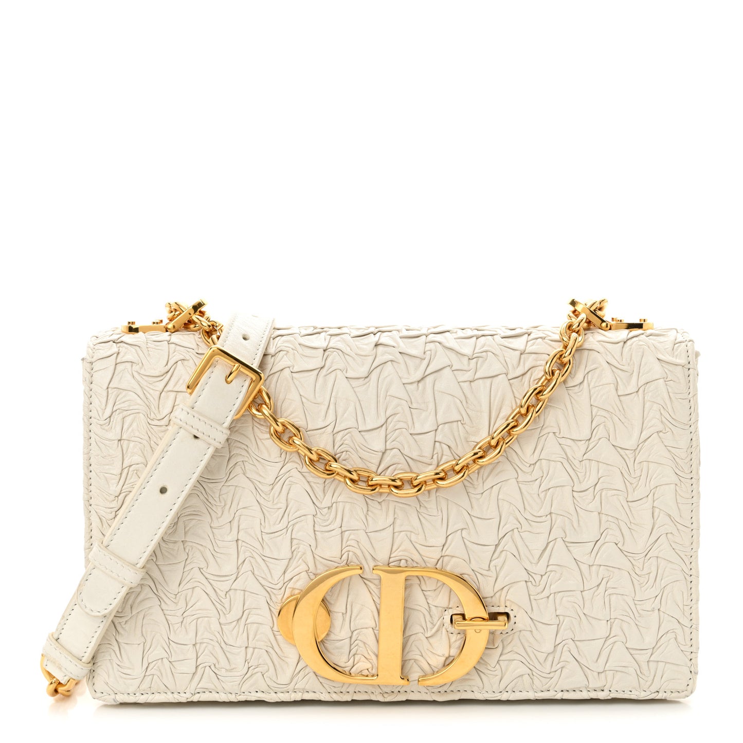 Wavy-Effect Lambskin 30 Montaigne Chain Flap Bag White