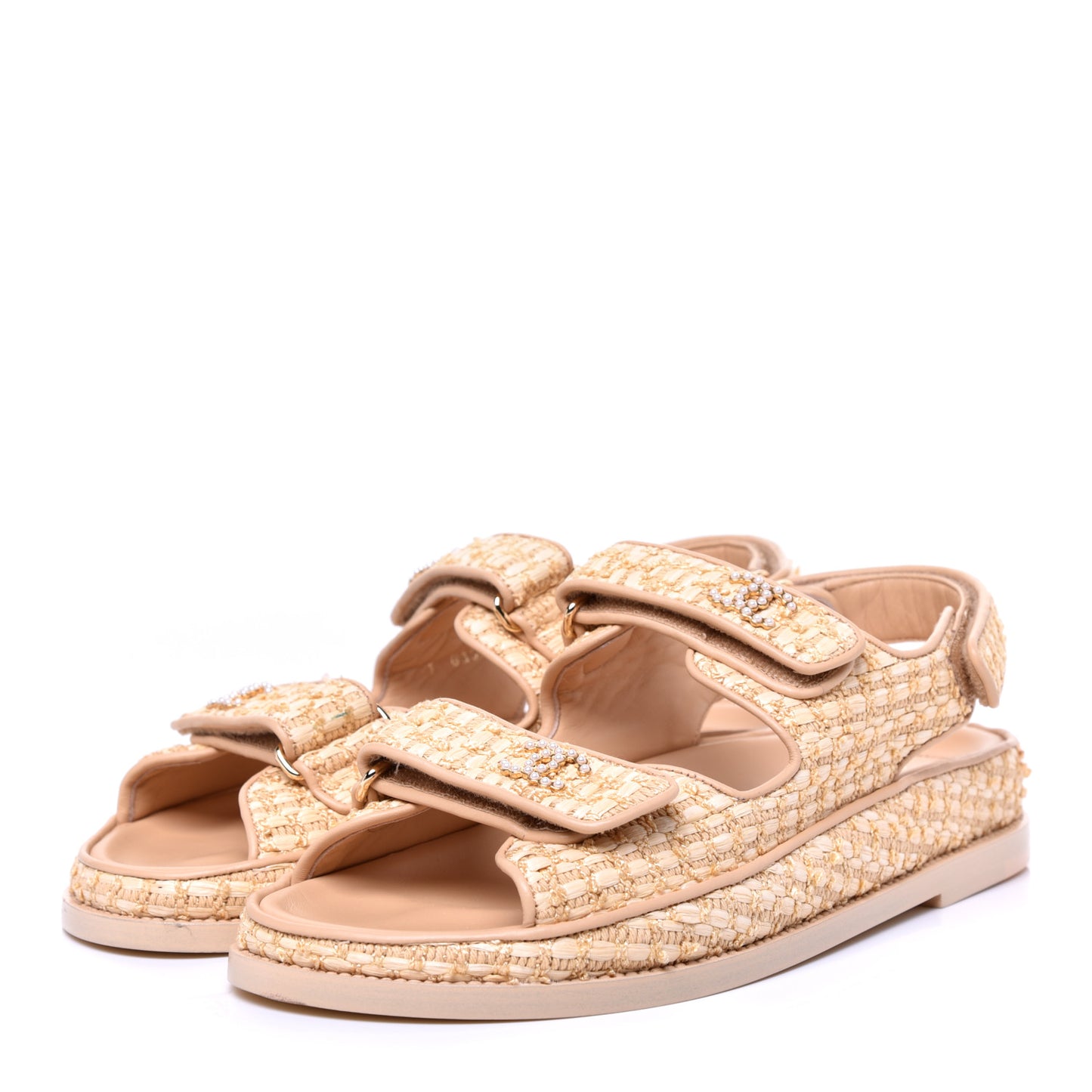 Braided Fabric Velcro Dad Sandals 38.5 Beige