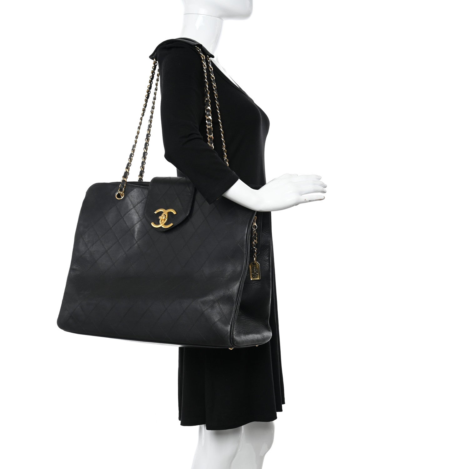 Chanel Calfskin Stitched XL Weekender Black 2 of 21