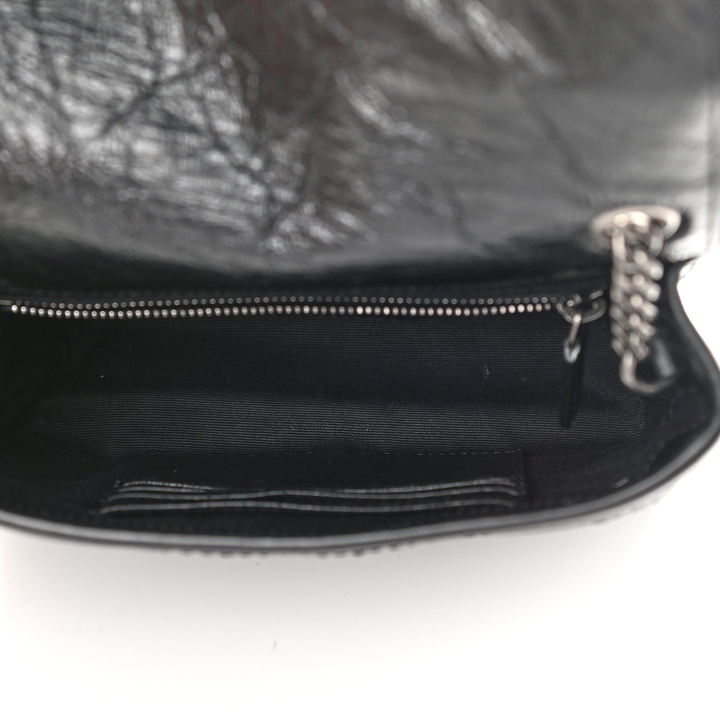 Crinkled Calfskin Matelasse Monogram Niki Chain Wallet Black