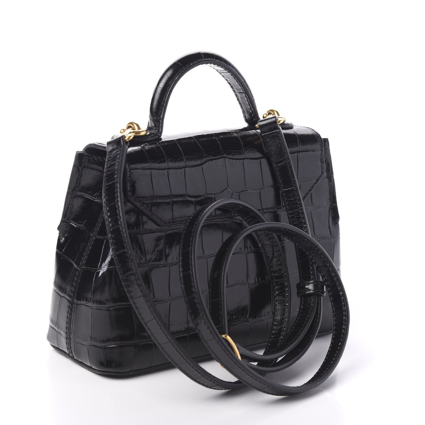 Shiny Croc Calfskin Embossed Micro Seaton Black