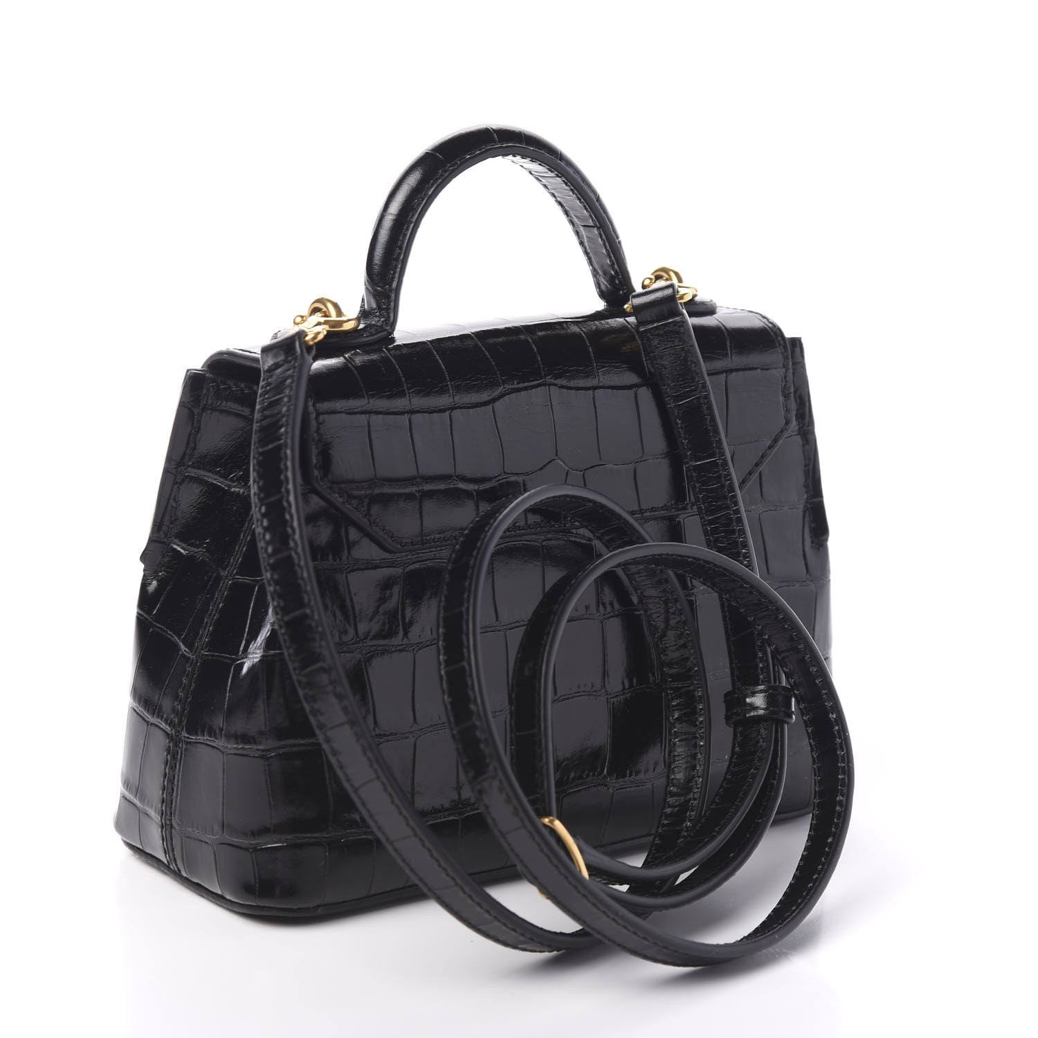 Mulberry Shiny Croc Calfskin Embossed Micro Seaton Black 2 of 8