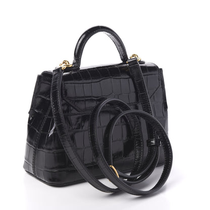 Mulberry Shiny Croc Calfskin Embossed Micro Seaton Black 2 of 8