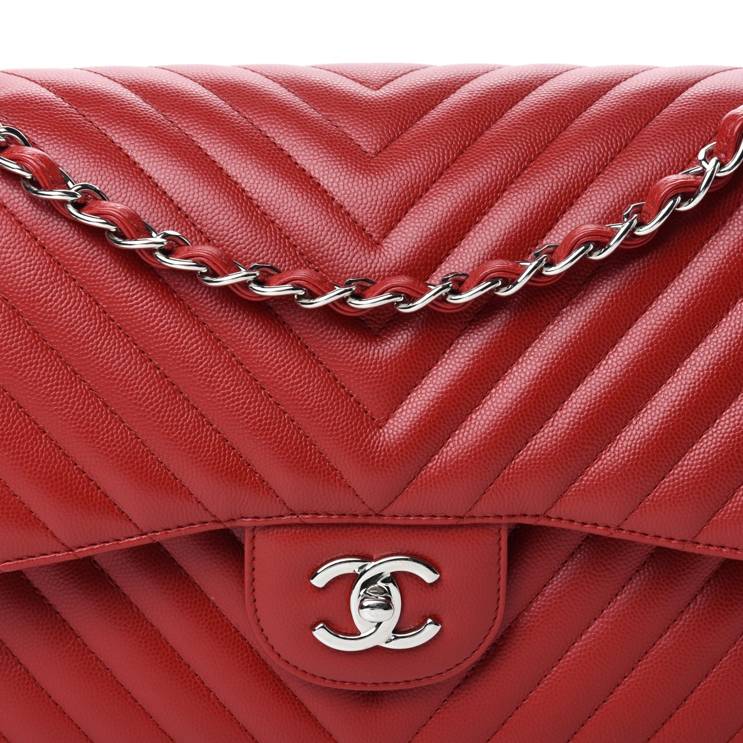 Chanel Caviar Chevron Quilted Jumbo Double Flap Dark Red 10 of 10