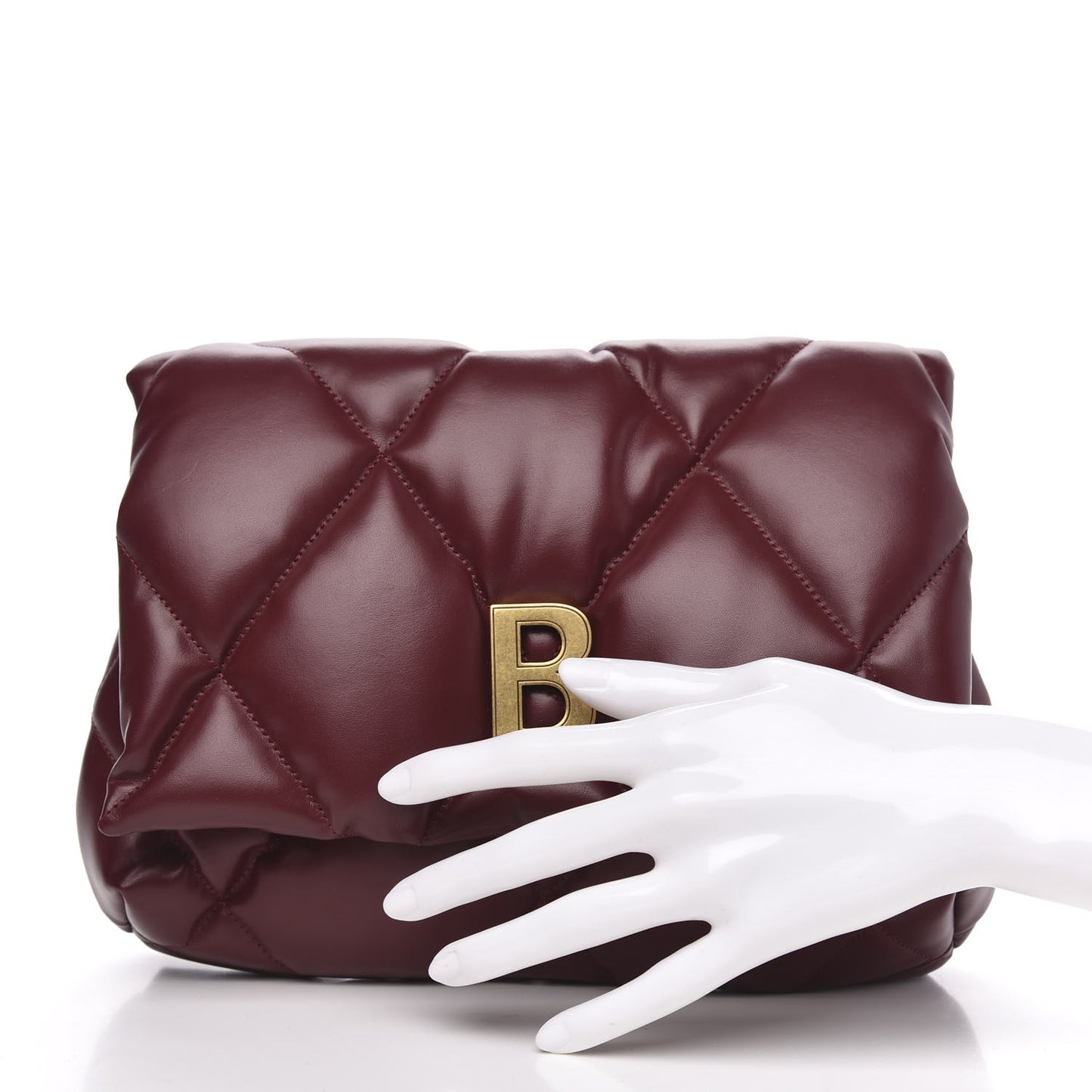 Nappa Calfskin Quilted Touch B Puffy Clutch Dark Red
