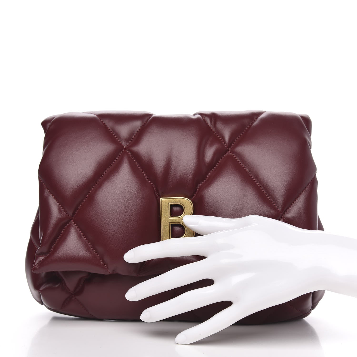 Balenciaga Nappa Calfskin Quilted Touch B Puffy Clutch Dark Red 2 of 9