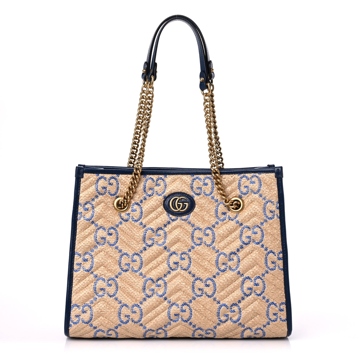 Raffia GG Monogram Matelasse Medium GG Marmont Shoulder Tote Natural Royale Off White