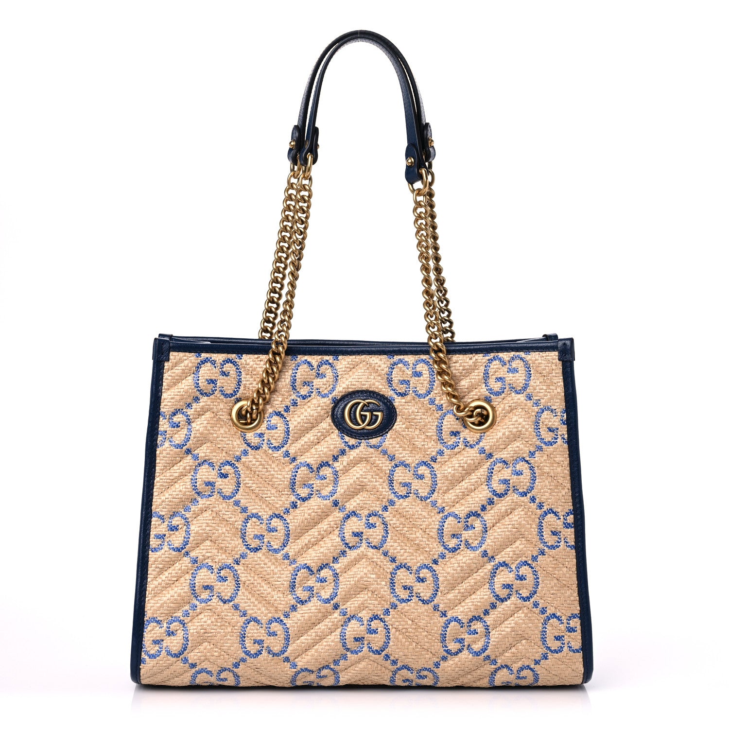 Gucci Raffia GG Monogram Matelasse Medium GG Marmont Shoulder Tote Natural Royale Off White 1 of 9