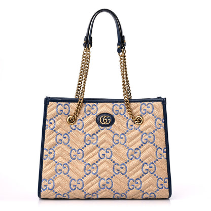 Gucci Raffia GG Monogram Matelasse Medium GG Marmont Shoulder Tote Natural Royale Off White 1 of 9